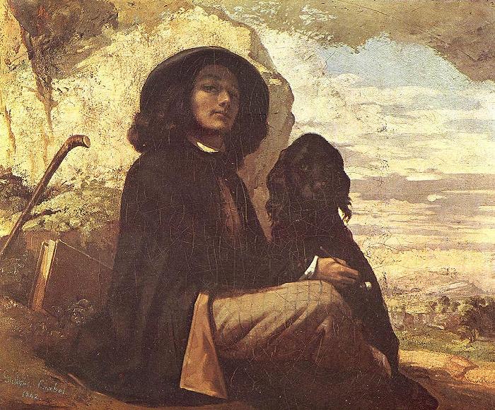 Gustave Courbet Selfportrait with black dog. oil painting picture